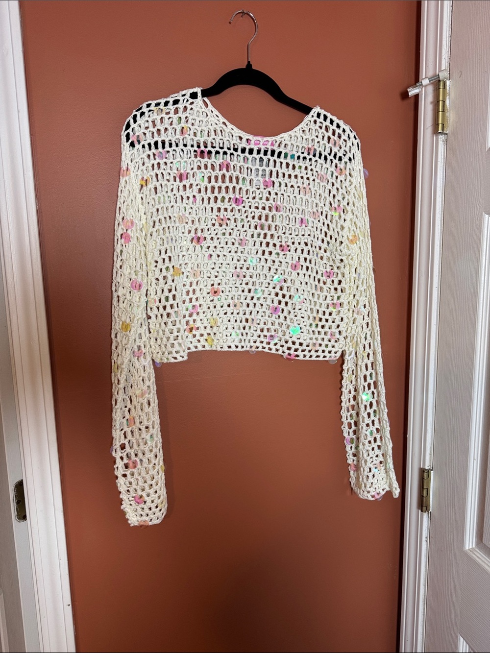 NWOT Edikted White Crochet Top with Sequins